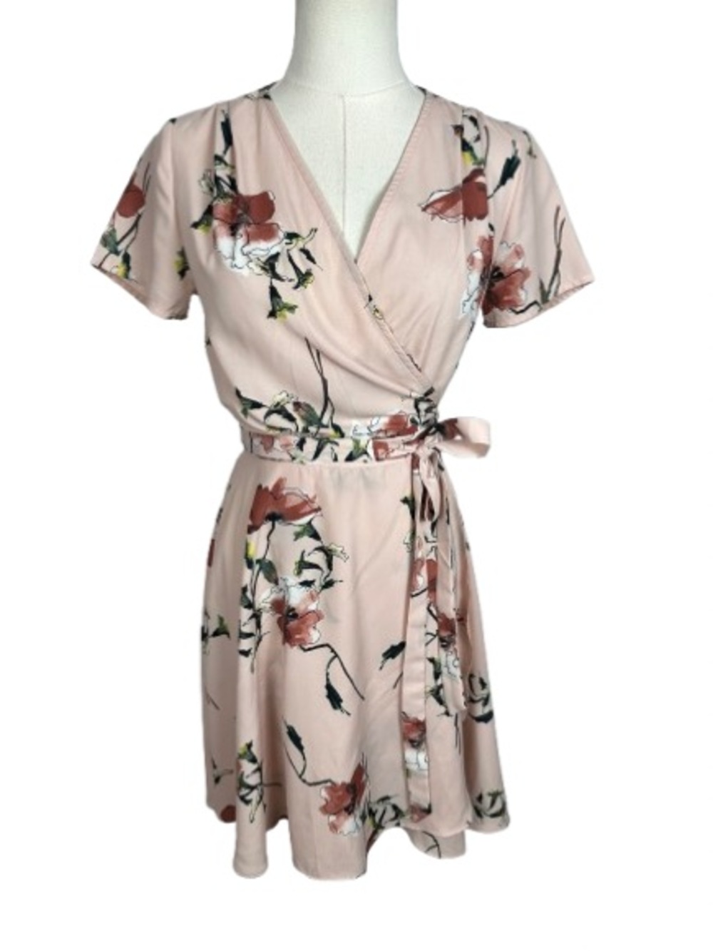 Sadie & Sage Blush Pink Floral Wrap Dress Size S
